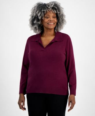 Style & Co - Plus Size Johnny-Collar Pullover Sweater