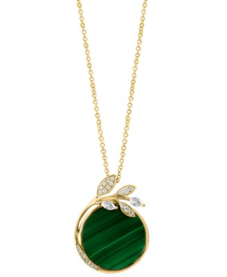 EFFY Collection - Malachite & Diamond (1/4 ct. t.w.) Vine Disc 18" Pendant Necklace in 14k Gold