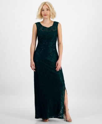 Connected - Petite Boat-Neck Sleeveless Sequin Gown