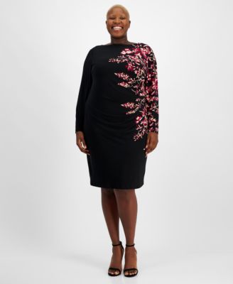 Kasper - Plus Size Floral-Print Side-Pleat Sheath Dress