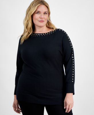 I.N.C. International Concepts - Plus Size Stud-Trim Tunic Sweater