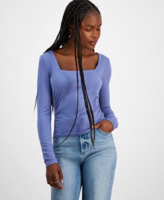 Madden Girl - Juniors' Square-Neck Long-Sleeve Top