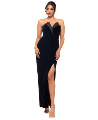 Betsy & Adam - Women's Velvet Tuxedo Strapless Gown