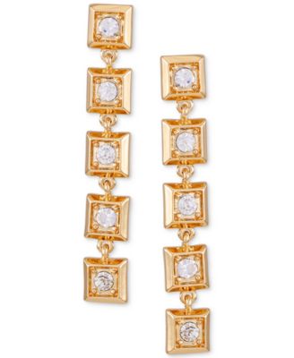 T Tahari - Gold-Tone Pav&eacute; Square Linear Drop Earrings