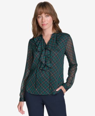 Tommy Hilfiger - Women's Plaid Ruffle-Trim Blouse