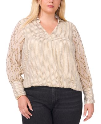 Vince Camuto - Plus Size V-Neck Collared Long-Sleeve Blouse