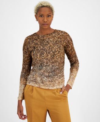 Bar III - Women's Printed Round-Neck Side-Shirred Top