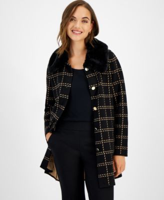 Kasper - Women's Faux-Fur-Collar Knit Coat