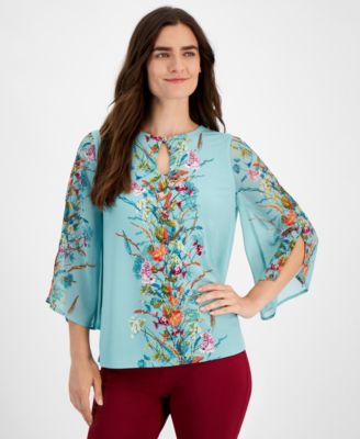 JM Collection - Women's Autumn Foil 3/4-Sleeve Top