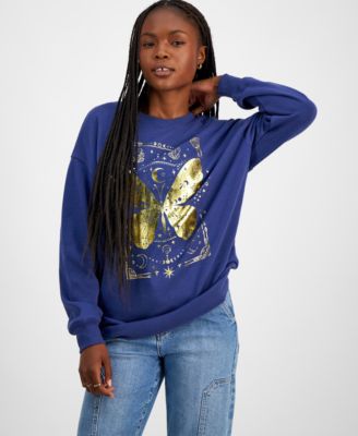Rebellious One - Juniors' Metallic Butterfly Graphic Sweatshirt