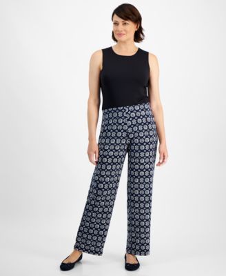 JM Collection - Petite Isabel Geometric Knit Wide-Leg Pants
