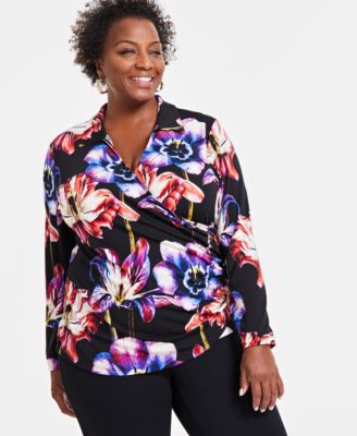 I.N.C. International Concepts - Plus Size Printed Faux-Wrap Top