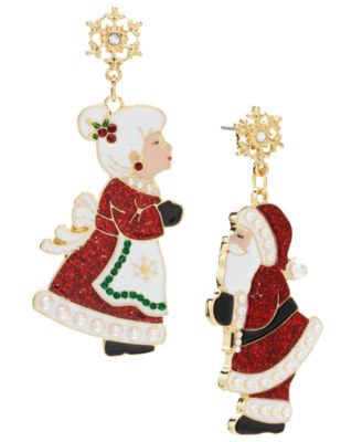 Holiday Lane - Gold-Tone Pav&eacute; & Imitation Pearl Kissing Claus' Drop Earrings