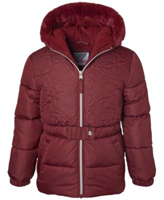 Kensie Girl - Toddler & Little Girls Rose-Quilted Hooded Puffer Jacket with Faux-Fur Trim