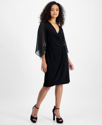 Connected - Petite Cape-Sleeve Surplice Sheath Dress