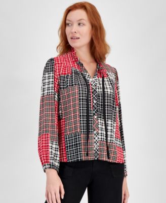 Nautica Jeans - Women's Crescent Plaid Tie-Front Blouse