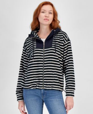 Nautica Jeans - Women's Striped Hooded Zip-Up Sweatshirt