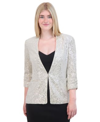 Eliza J - Women's Collarless Long-Sleeve Sequin Jacket