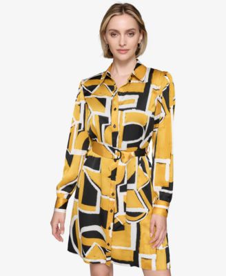 KARL LAGERFELD PARIS - Women's Printed Belted Shirtdress