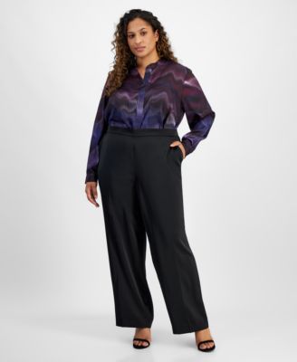 Anne Klein - Plus Size Mid-Rise Pull-On Wide-Leg Pants