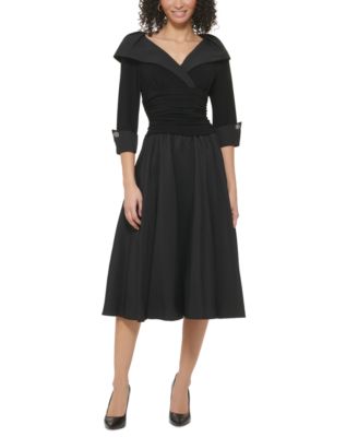 Jessica Howard - Women's Mixed-Media Fit & Flare Midi Dress