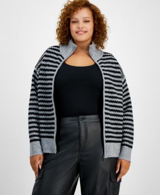 And Now This - Trendy Plus Size Mock-Neck Zippered Sweater