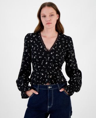 Celebrity Pink - Juniors' V-Neck Printed Peplum Top