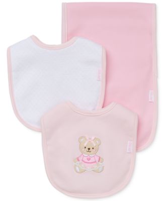 Little Me - Baby Girls' 3-Piece Sweet Bear Bib & Burp Cloth Set