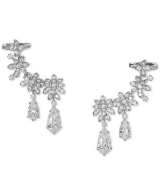 Eliot Danori - Rhodium-Plated Cubic Zirconia Flower Climber Earrings