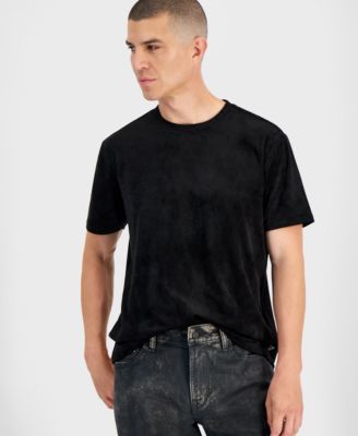 GUESS - Men's Garrett Relaxed Fit Faux Suede Short Sleeve Crewneck T-Shirt