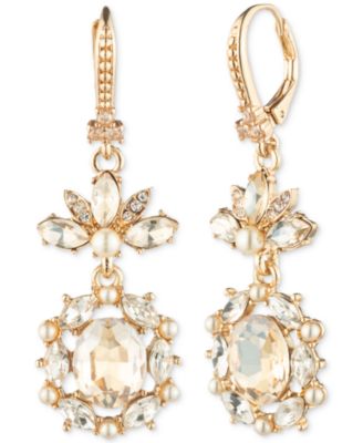 Marchesa - Gold-Tone Stone, Crystal & Imitation Pearl Halo Leverback Drop Earrings