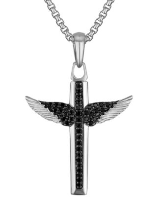 Bulova - Men's Black Diamond Angel Wing Pendant Necklace (1/2 ct. t.w.) in Sterling Silver-Plate, 24" + 2" extender, BVP1050-WSAA