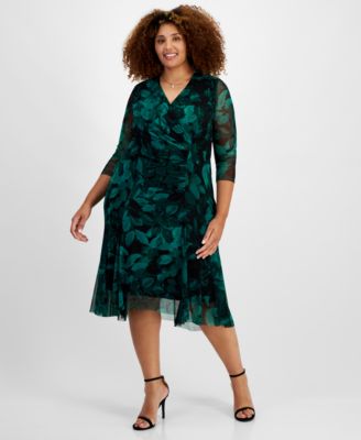 Connected - Plus Size Surplice-Neck Chiffon Sheath Dress