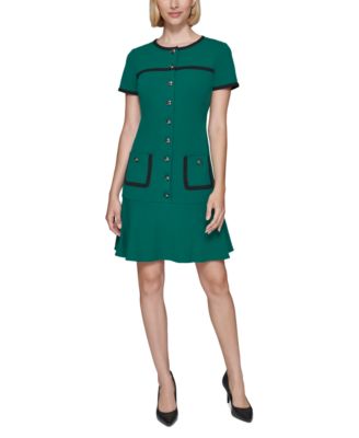 KARL LAGERFELD PARIS - Women's Scuba Crepe Piping-Trim Dress