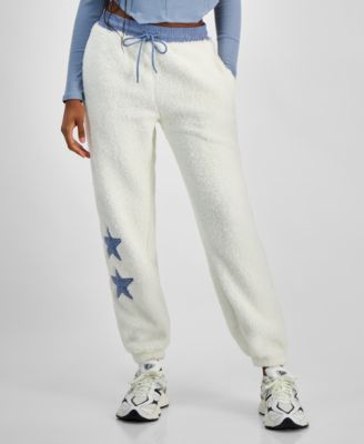 Madden Girl - Juniors' Sherpa Fleece Star-Trim Jogger Pants