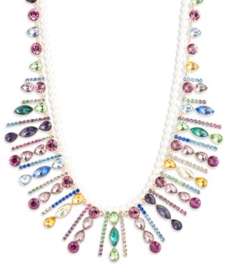 Emily in Paris - Gold-Tone Multicolor Crystal & Imitation Pearl Statement Necklace, 16" + 3" extender