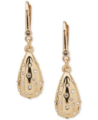 DKNY - Gold-Tone Pav&eacute; Puffy Tear-Shape Drop Earrings