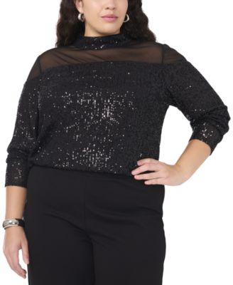 Vince Camuto - Plus Size Illusion-Trim Sequined Top