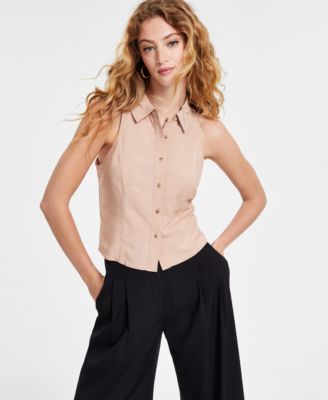 Bar III - Women's Collared Button-Front Halter Top
