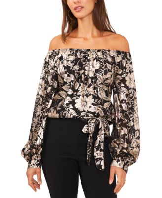 MSK - Petite Metallic Floral Print Off-The-Shoulder Top