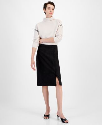 T Tahari - Women's Faux-Suede Slim-Fit Slit-Front Skirt