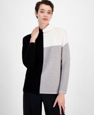 T Tahari - Women's Colorblocked Funnel-Neck Sweater