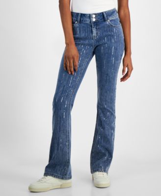 Madden Girl - Juniors' Mid-Rise Sequin-Front Bootcut Jeans