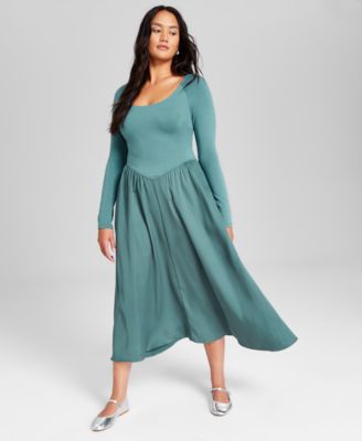 And Now This - Women's Mixed Media A-Line Long-Sleeve Dress