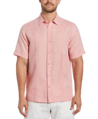 Cubavera - Men's Linen Blend Tuck Panel Dobby Short Sleeve Button-Down Shirt