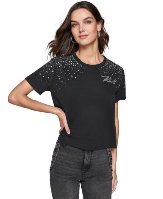 KARL LAGERFELD PARIS - Women's Rhinestone-Trim T-Shirt