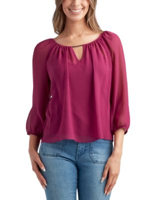 BCX - Juniors' Keyhole-Neck Raglan-3/4-Sleeve Textured Top