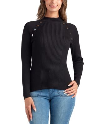 BCX - Juniors' Mock-Neck Raglan-Sleeve Rib-Knit Sweater