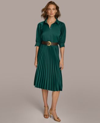 Donna Karan New York - Women's Belted Pleat-Skirt A-Line Dress