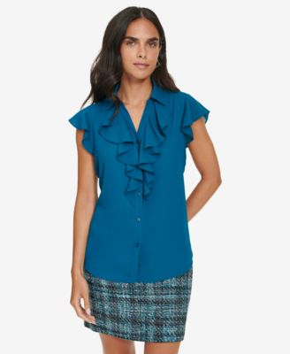 Calvin Klein - Petite Ruffled Flutter-Sleeve Blouse